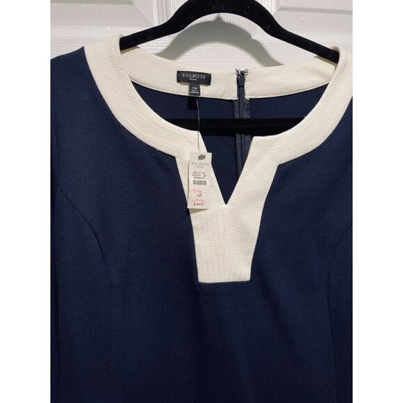 NWT Talbots Navy Blue Ponte Knit V-Neck 3/4 Sleeve Sheath Dress Women's 14P - Picture 5 of 5